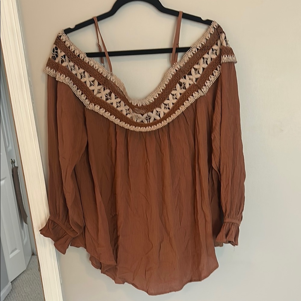 Maurices Brown 3/4 Sleeve Embellished Blouse